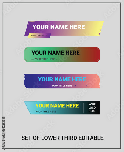 Modern editable lower third banner template set for video title and name design gradient