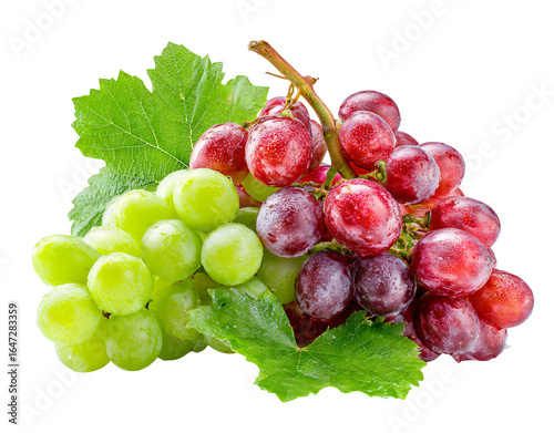 Fresh red and green grapes glistening with water droplets