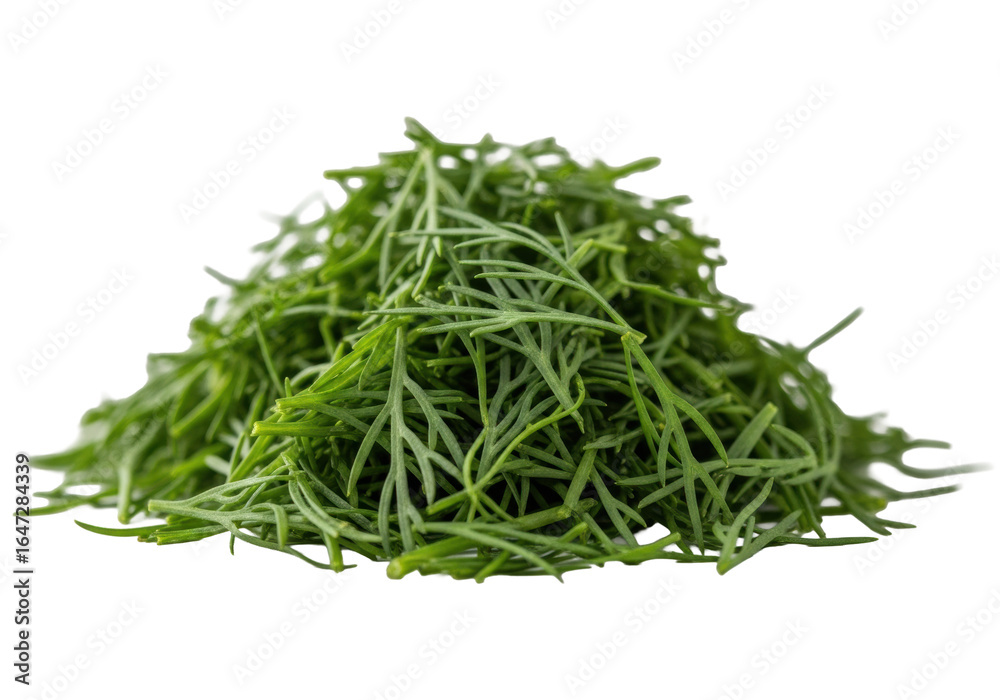 Small vibrant green pile of freshly chopped dill with delicate feathery texture, finely cut fronds. Isolated on pristine minimalist light surface with blurred bokeh background, concept of freshness Small vibrant green pile of freshly chopped dill with delicate feathery texture, finely cut fronds. Isolated on pristine minimalist light surface with blurred bokeh background, concept of freshness