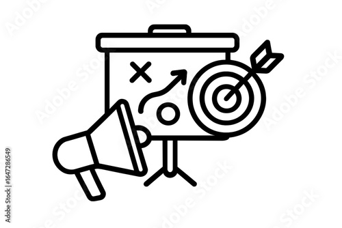 Marketing strategy concept with target, megaphone, and presentation marketing strategy icons