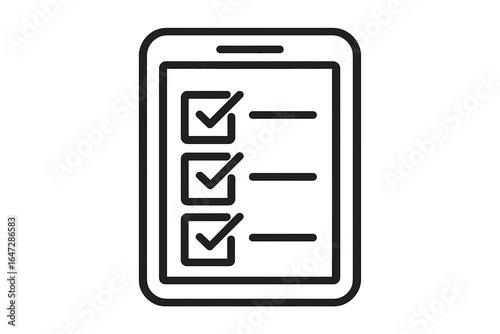 Digital checklist on tablet with checked boxes in minimal style digital planning icons