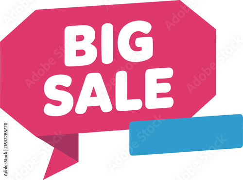 Bright Yellow Background with Pink Big Sale Tag and Blue Special Offer Sign, 50% Off