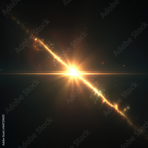 Golden Energy Beam with Radiant Light Burst on Dark Background
