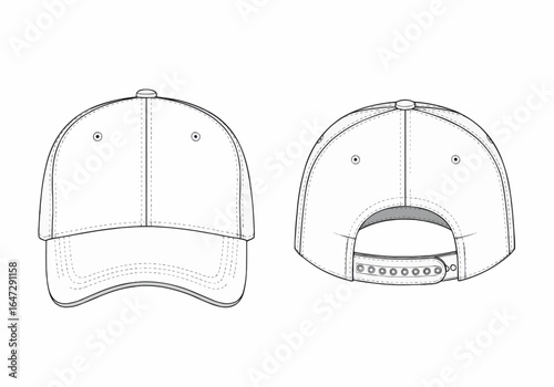 Technical drawing of a baseball cap, front and back views.