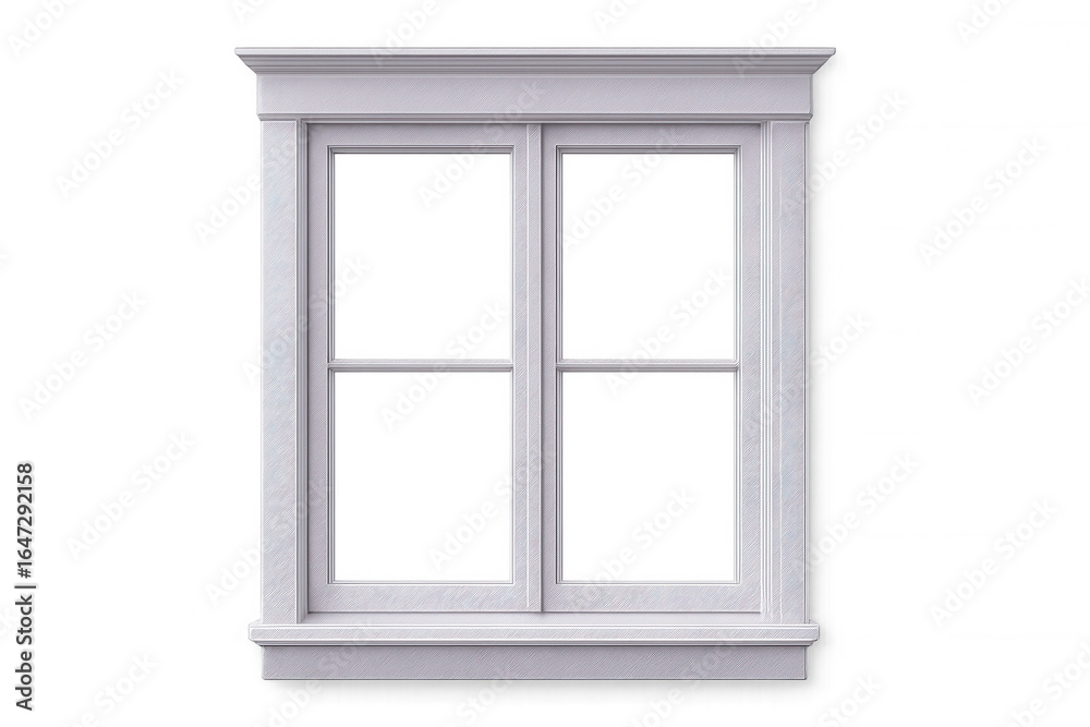 Classic white wooden window frame isolated on transparent background, ideal for architectural visualization and design projects Classic white wooden window frame isolated on transparent background, ideal for architectural visualization and design projects