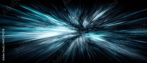 放射状光線パターン、高速度感、青と黒の抽象表現