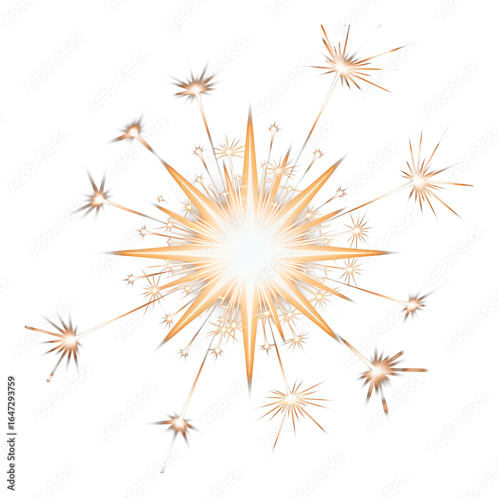 Fototapeta premium Golden Radiant Burst with Transparent Background, Glossy Starburst Design Element