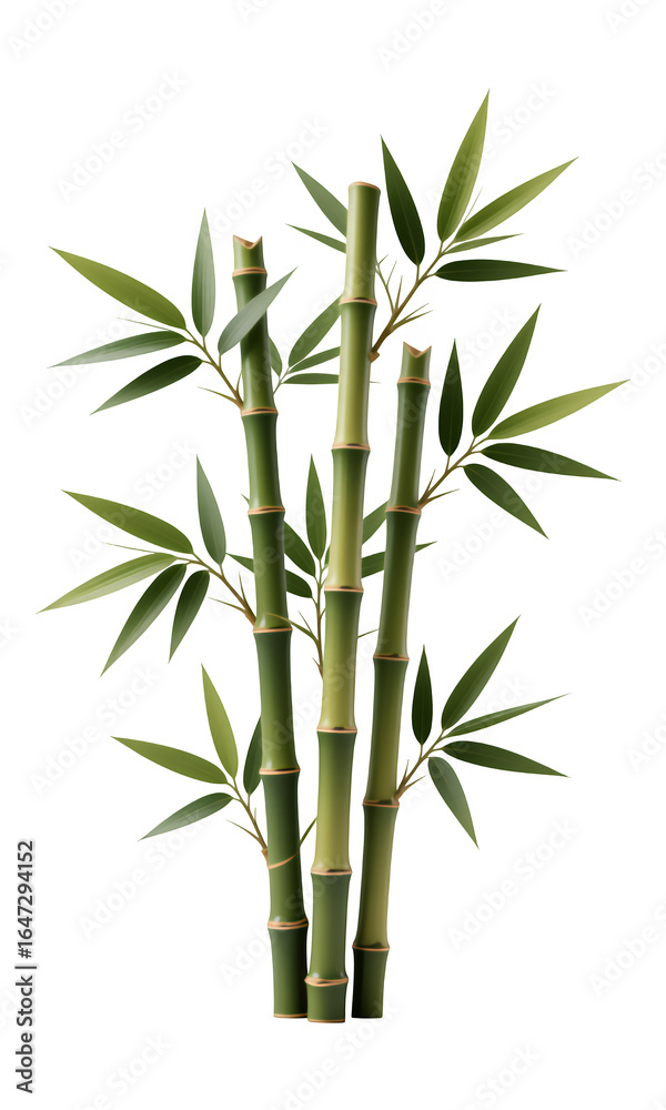 Fototapeta premium Green Bamboo Stalks with Leaves, 3D Realism Design Element on Transparent Background