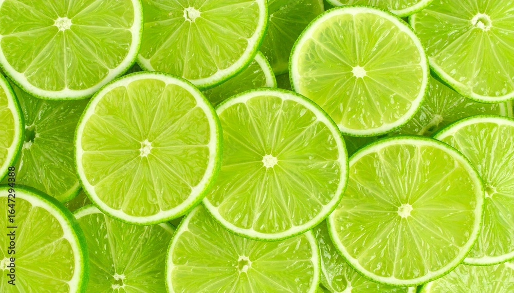 A Food Pattern of Sliced Limes, Emphasizing the Fresh Texture and Green Color of the Organic Vegetable A Food Pattern of Sliced Limes, Emphasizing the Fresh Texture and Green Color of the Organic Vegetable