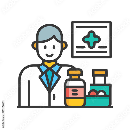 set of funny cartoon doctor