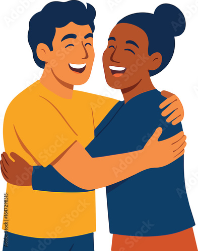 Friends hugging after a long time apart Illustration