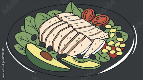 Delicious healthy chicken salad recipe with avocado tomatoes and spinach for weight loss and diet plan