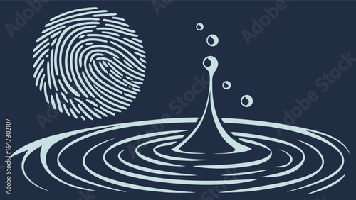 Fingerprint and water drop graphic vector illustration for security and identity verification concept design