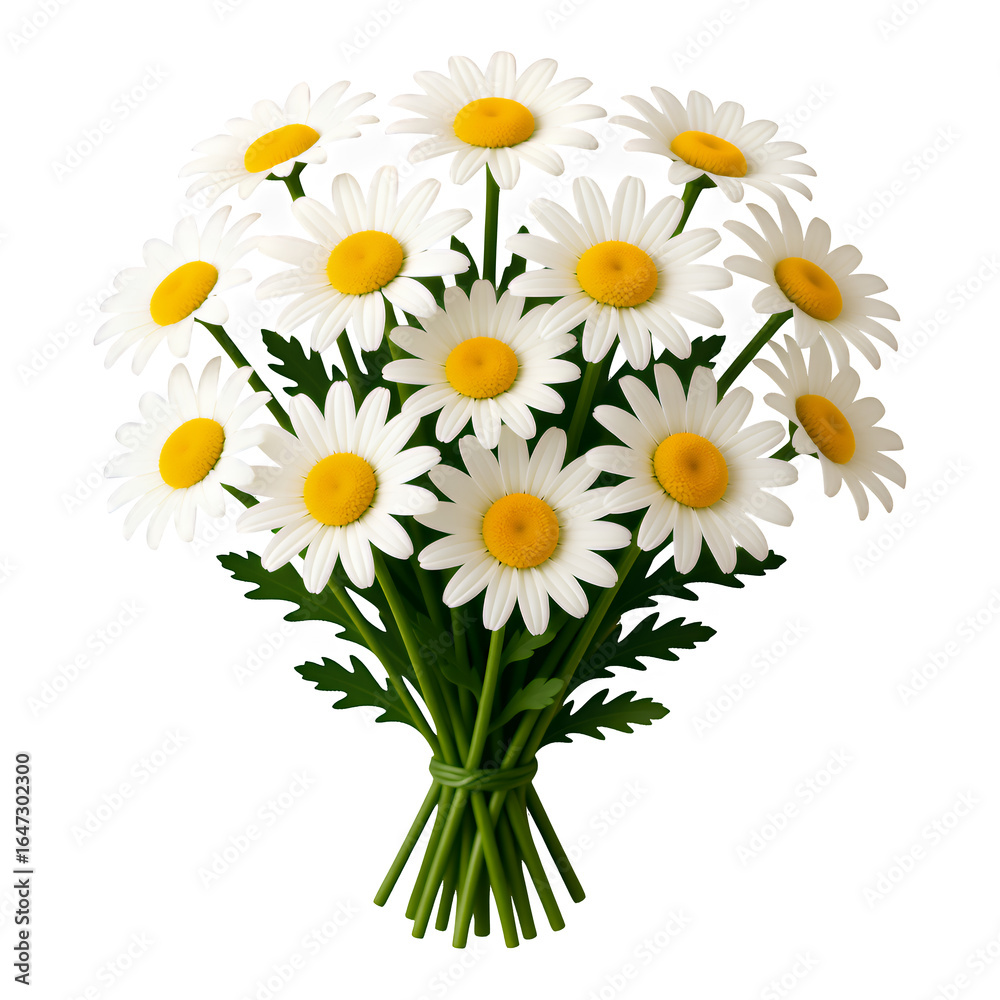Obraz premium White Daisy Bouquet with Yellow Center, Transparent Background, 3D Realism Cutout