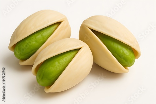 Wallpaper Mural Three delicious vibrant green pistachios with their pale beige shells slightly open revealing the healthy snack on a clean white background Torontodigital.ca