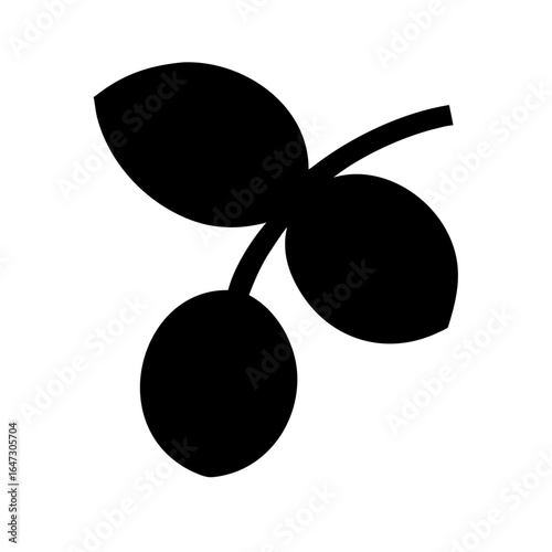 Silhouette of three plums on a branch.

