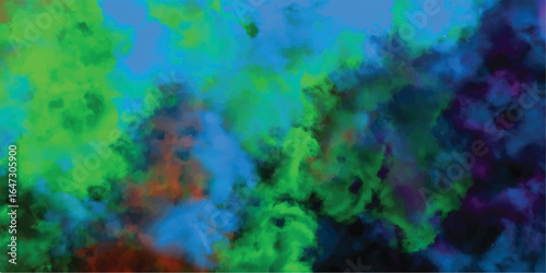 Abstract colorful watercolor swirls and blots background with green blue purple and orange hues for artistic design