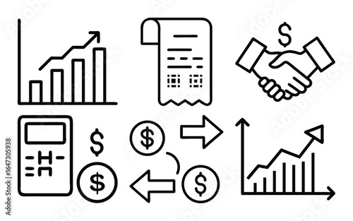 Financial icons representing growth transactions and business agreements