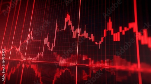 Stock market trading graph in red color as economy 3D illustration background, Generative AI