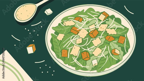 Delicious caesar salad recipe with croutons and dressing for a healthy and tasty lunch or dinner meal