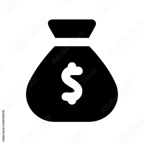 A black money bag, symbolizing wealth and financial power.
