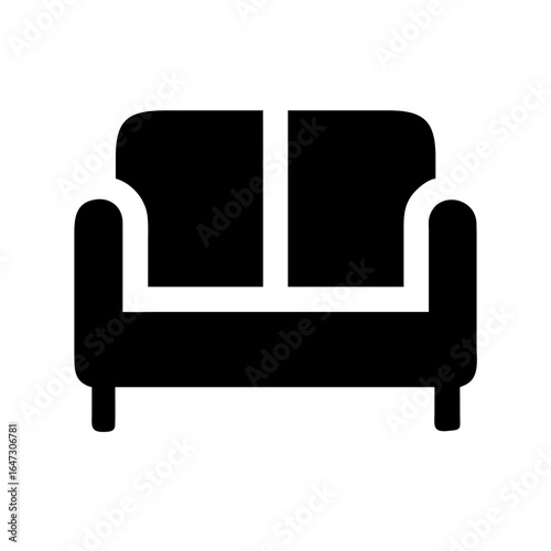 Simple black silhouette of a two-seater couch.
