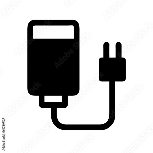 A black and white portable power bank with a charging cable.
