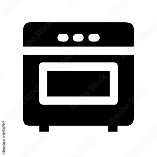 Black and white oven, simple appliance icon.
