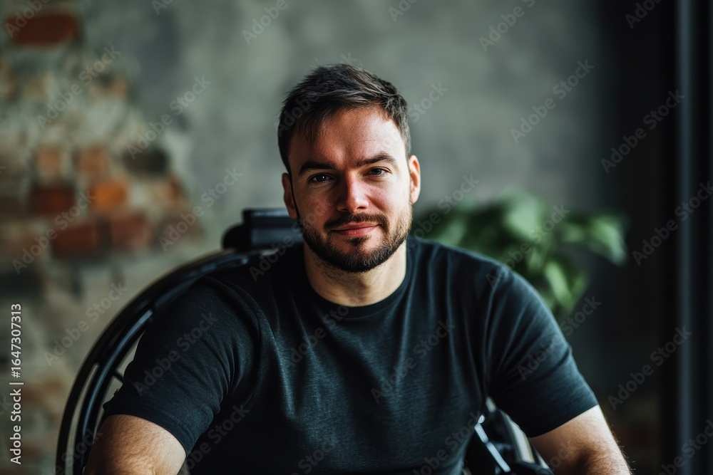 Fototapeta premium Confident portrait of a disabled entrepreneur in a creative workspace setting