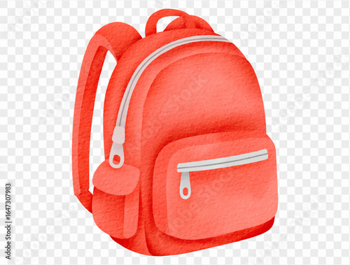 Watercolor red backpack isolated for student and school design vector.