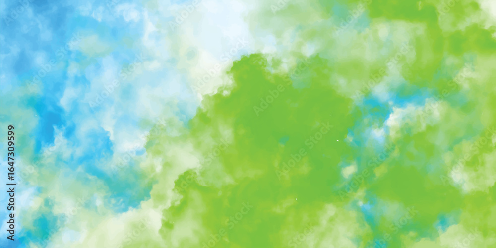 Fototapeta premium Abstract watercolor background with a blend of blue and green colors forming artistic clouds for decorative designs and creative backgrounds