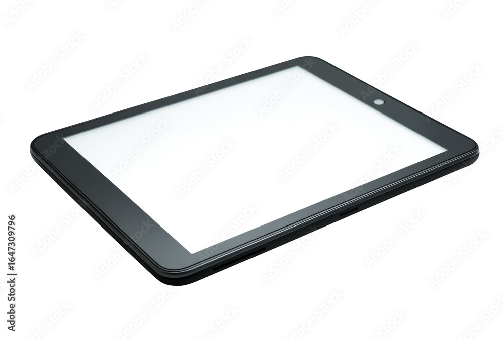 Black tablet computer with blank white screen isolated on transparent background Black tablet computer with blank white screen isolated on transparent background