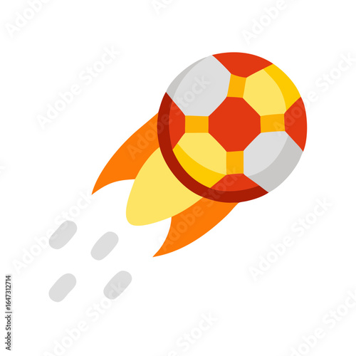 Fast-moving soccer ball with fiery trail.
