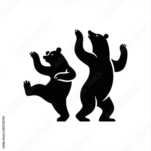 cute happy fun   bear dance illustration stencil	
