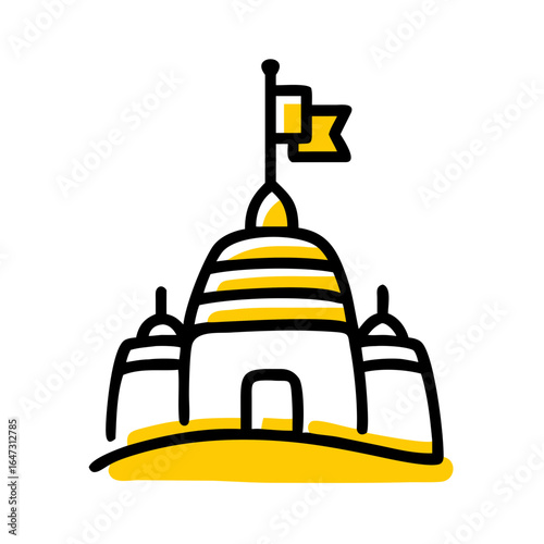 A simple sandcastle, a symbol of temporary power.
