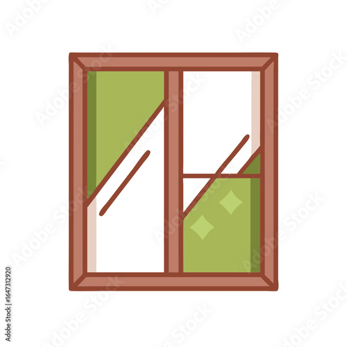 Double-paned window with light-colored and green panes.

