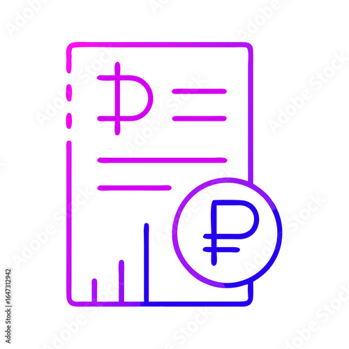 Document with ruble symbol, financial report.
