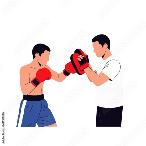 Vector Portrait of a boxer training with a coach