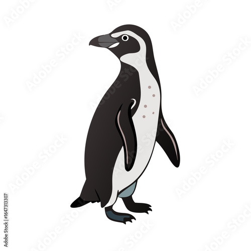 A penguin stands tall, profile view.
