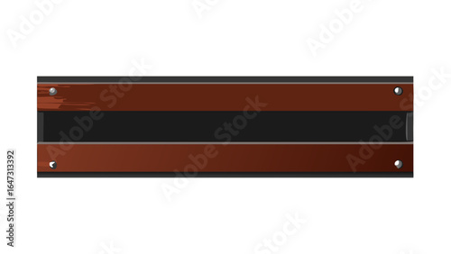 Rustic, horizontal wooden sign with dark bands.
