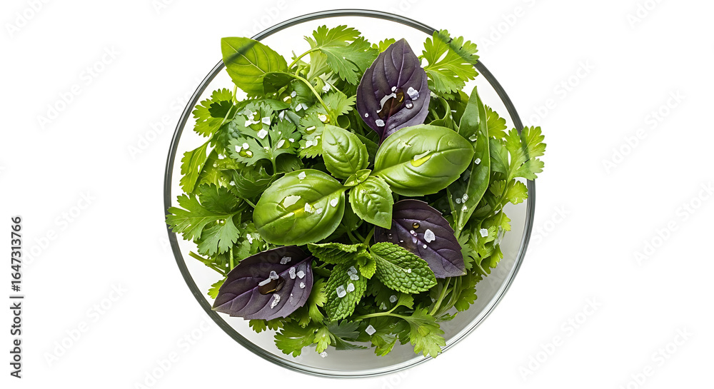 Obraz premium Fresh basil and cilantro salad isolated on transparent background