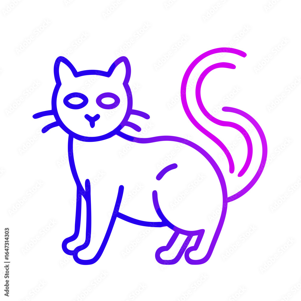 Obraz premium Outlined cat, standing, in purple gradient. 