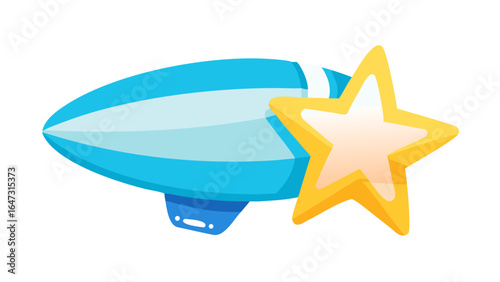 Blue airship with a golden star, symbolizing achievement.
