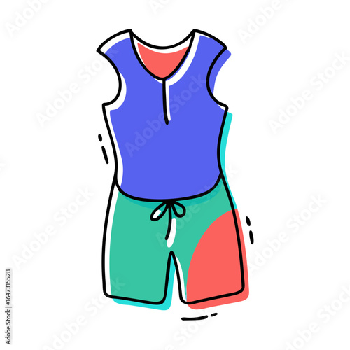 Colorful illustration of a blue sports top and green shorts.
