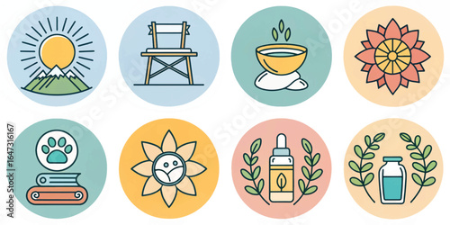 Mental Health and Wellness Icon Collection with Self-Care, Therapy, Mindfulness, and Support Symbols