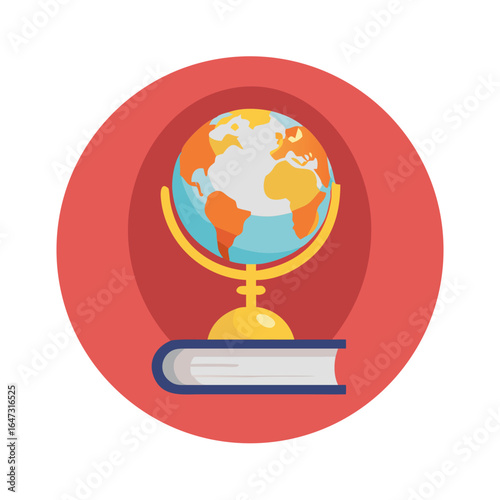 Globe resting on a book, symbolizing global knowledge.
