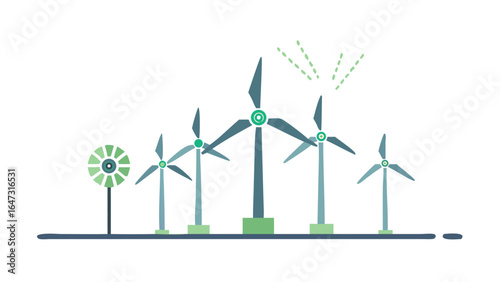 Wind turbines stand tall, alongside nature, symbolizing sustainable energy.
