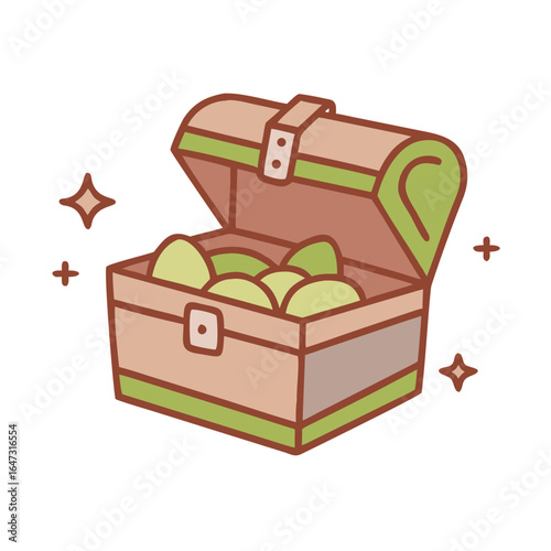 Open treasure chest filled with treasures.
