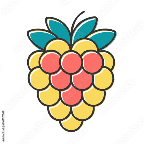 A bunch of yellow raspberries with red centers.
