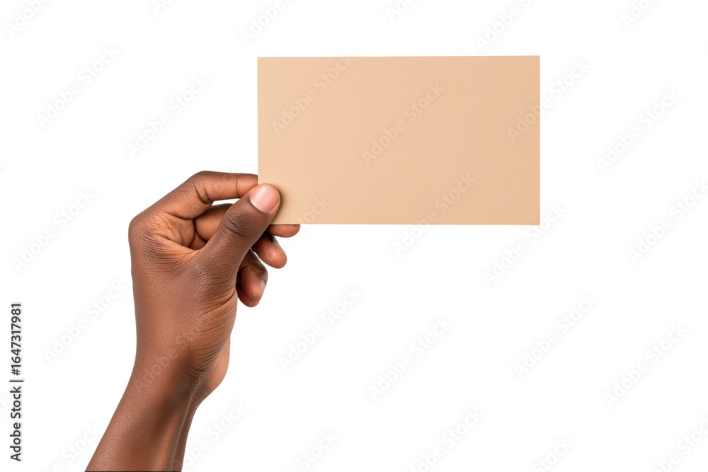 Fototapeta premium Man holding a blank rectangular piece of brown paper isolated on white or transparent background